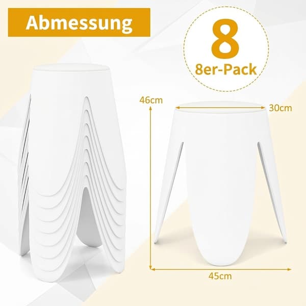 Stablebare plastkrakker med puter, 8-pakning, hvit