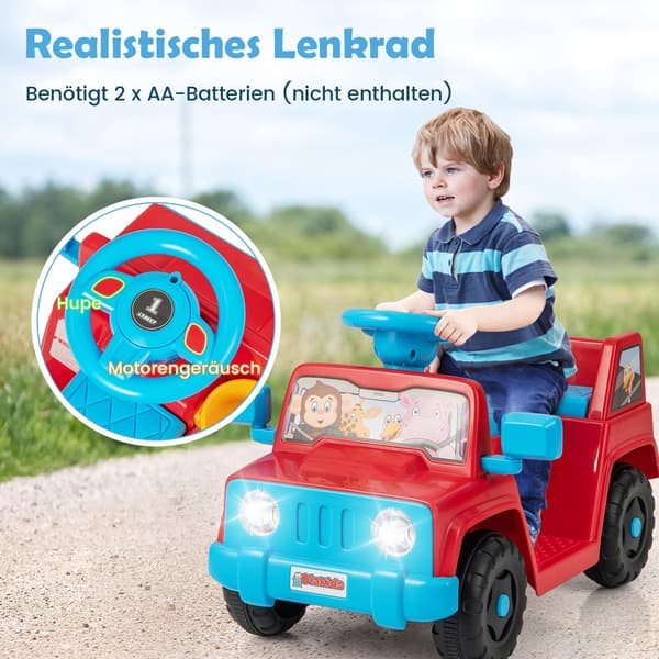 6V barnebil med lyd, LED-lys, rød