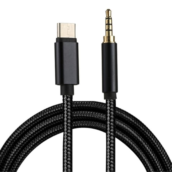 USB-C til AUX 3,5 mm lyd-/lydkabel, 1 m - sort/nylon