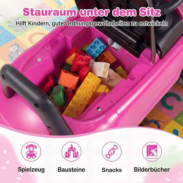 Åkbil för småbarn med lampor, säkerhetsfunktioner, rosa