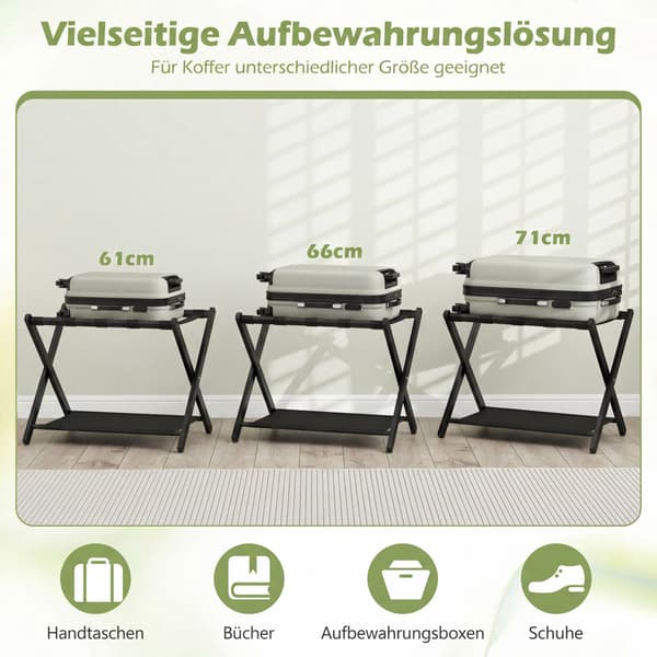 Hopfällbart bagageställsset, bambu, dubbel förvaring, svart