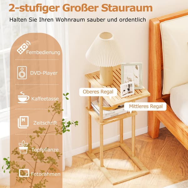 Bambus C-formet sidebordsæt, 2-lags, 40x28x65 cm