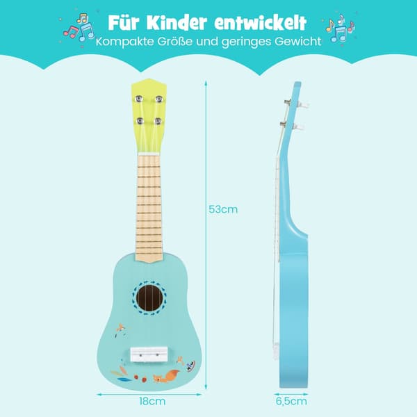 53 cm barnukulele, 4-strängad linskropp, ljusblå