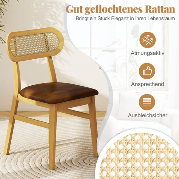 Spisestoler sett med 2, treramme, polstret sete, brun