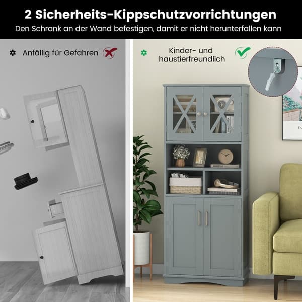 Baderomsskap med justerbare hyller, grå MDF
