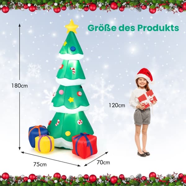 Oppblåsbart juletre med LED-lys, 180 cm