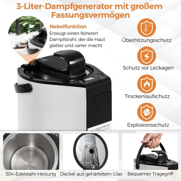 Bærbar hjemmesauna med 3L dampgenerator, sort