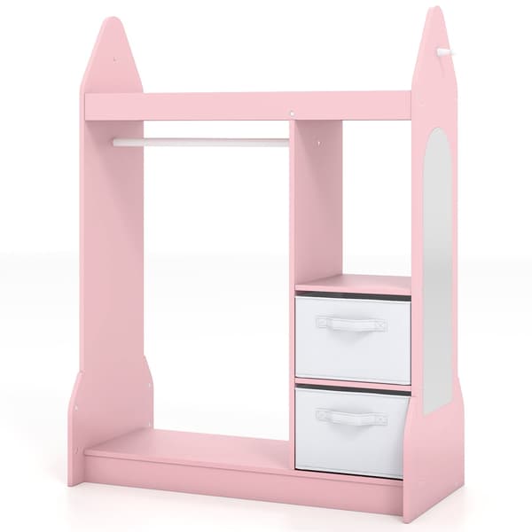 Barnegarderobe med speil – rosa, 107 cm
