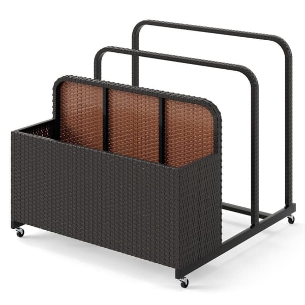 Poolkurv med hjul, PE-rattan, 2 rum