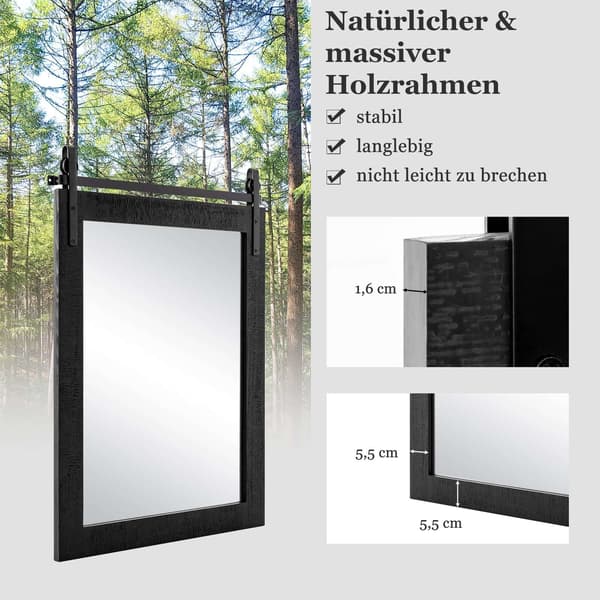 Rustik rektangulär väggspegel, massiv träram, 76x56 cm