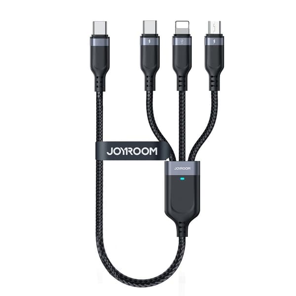 Joyroom 3-i-1 USB-C til Lightning/USB-C/Micro USB-kabel 3,5A, 0,3m - Sort