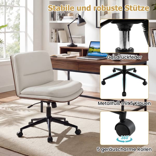 Hvid ergonomisk kontorstol, justerbar højde, ingen armlæn