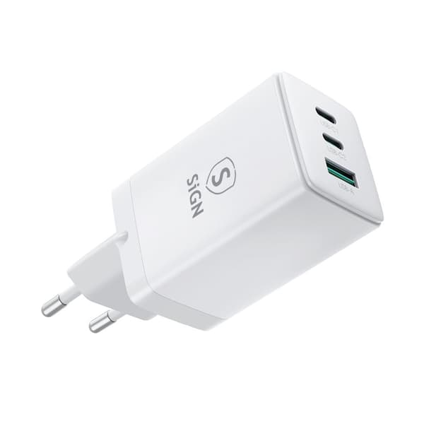 GaN Ultra 65W 2xUSB-C & 1xUSB-A snabbladdare - vit