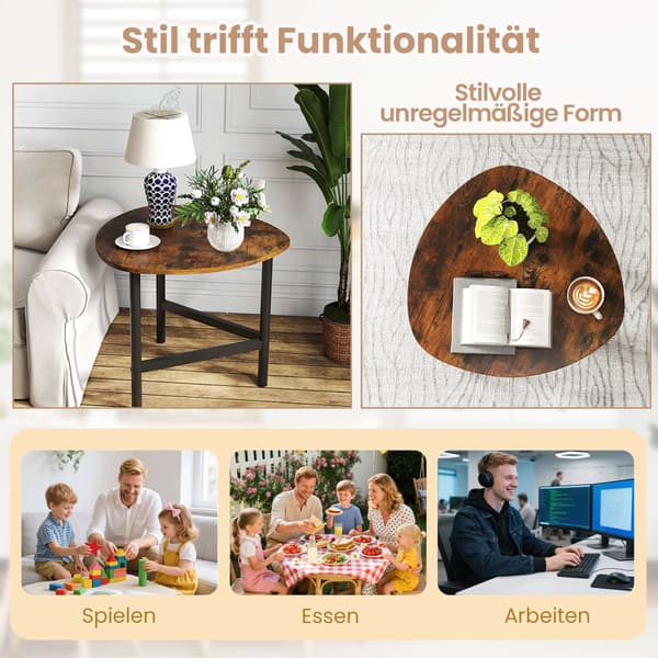 Triangulärt soffbord med metallben, rustikt brunt