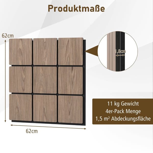 Akustiska väggpaneler, 4-pack, 62x62 cm, ljudisolering