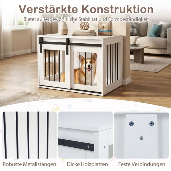 Hundeburmøbler med skyvedør, hvit, 80 cm