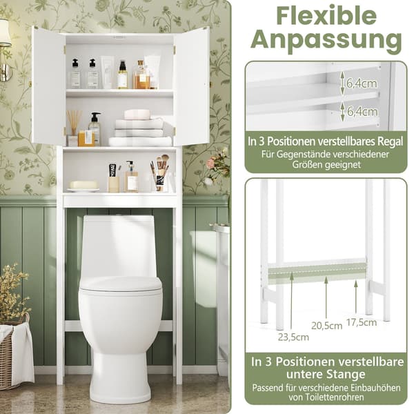 Toiletskab, justerbar hylde, hvid MDF