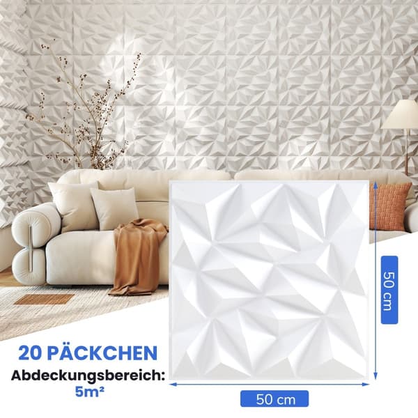 3D-väggpaneler, diamantmönster, 20-pack, 5 m² täckning