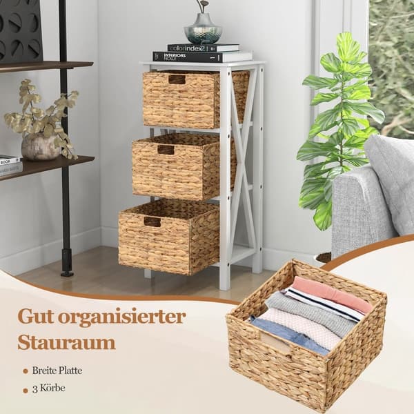 Nattduksbordsset med 3 sjögräskorgar, vit, 2-delad