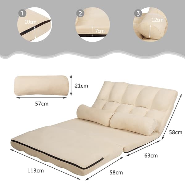 Konvertibel golvbäddsoffa med justerbart ryggstöd, beige