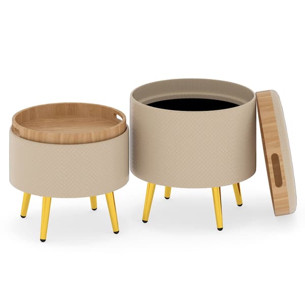 2-delad beige ottoman med förvaring i konstläder