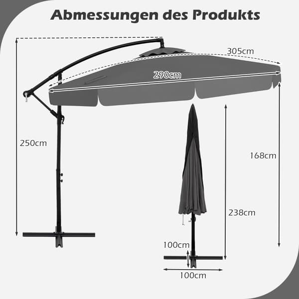 Offset terrasseparasoll 305 cm med deksel og sveiv, grå