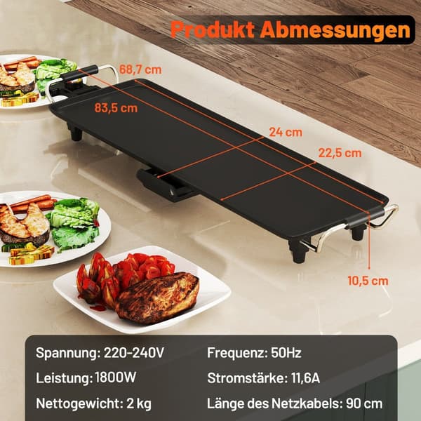 Elektrisk Teppanyaki-grillplate, 70 cm non-stick overflate
