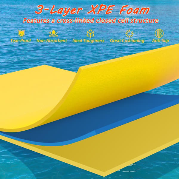 Flydende vandpude, 225 x 61 cm 3-lags XPE-skum, elastisk tether