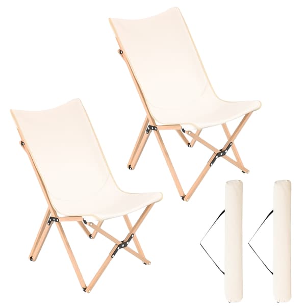 Fjärilsfällstolar, set om 2, bambu, beige, 150 kg kapacitet