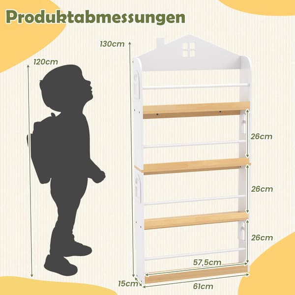 Barnbokhylla i husform, 4 våningar, fallsäker