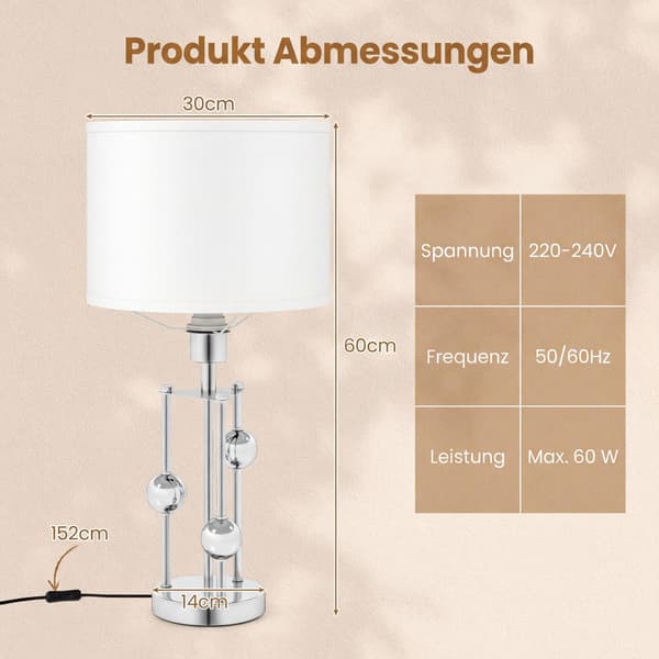 Nattbordslampe med linskjerm og E27-sokkel