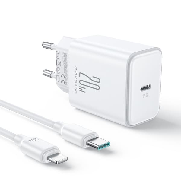 NEXTBATT 20W hurtiglader PD + 20W USB-C til Lightning-kabel, 1m - hvit