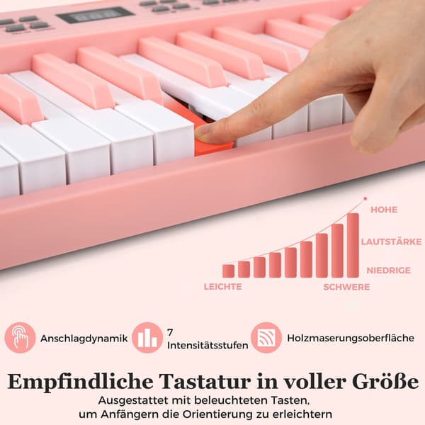 61-tangenters foldbart elektronisk keyboard med MIDI, lyserød