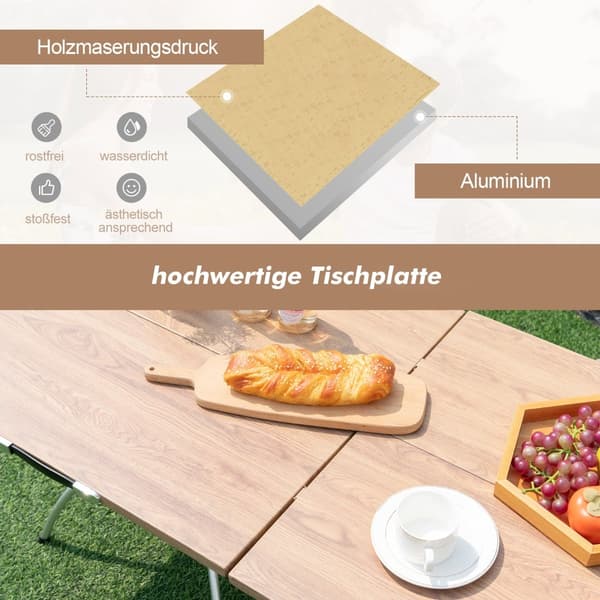 Sammenleggbart campingbordsett, trestrukturplate, aluminiumsramme