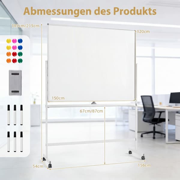 Dobbeltsidet justerbar whiteboardtavle med stativ og hjul