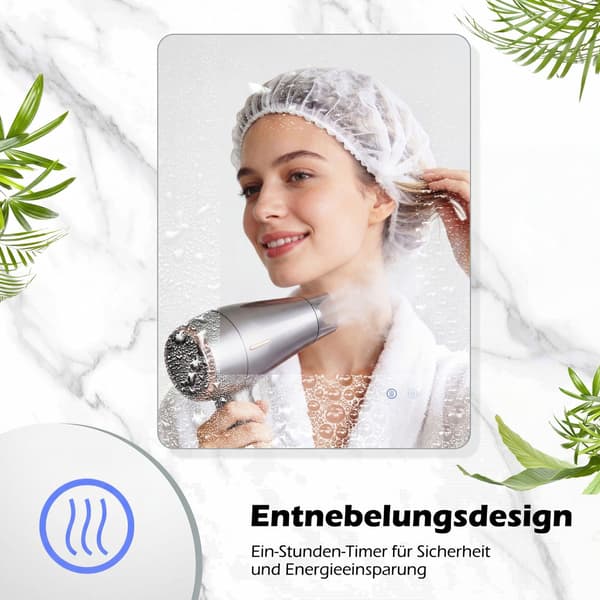 LED-baderomsspeil, 80x60 cm, antidugg, justerbart lys
