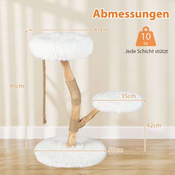 Kradsetræ med 3 plysplatforme, jutestolper, 90 cm