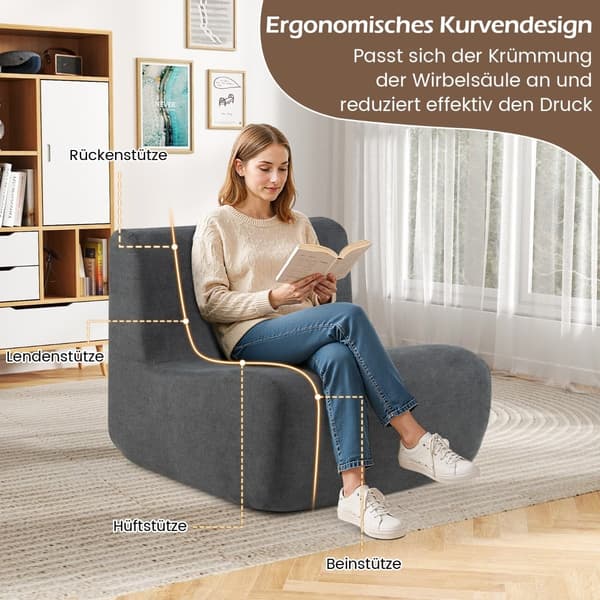 Säckstol med mjuk sammet och ergonomiskt stöd, grå
