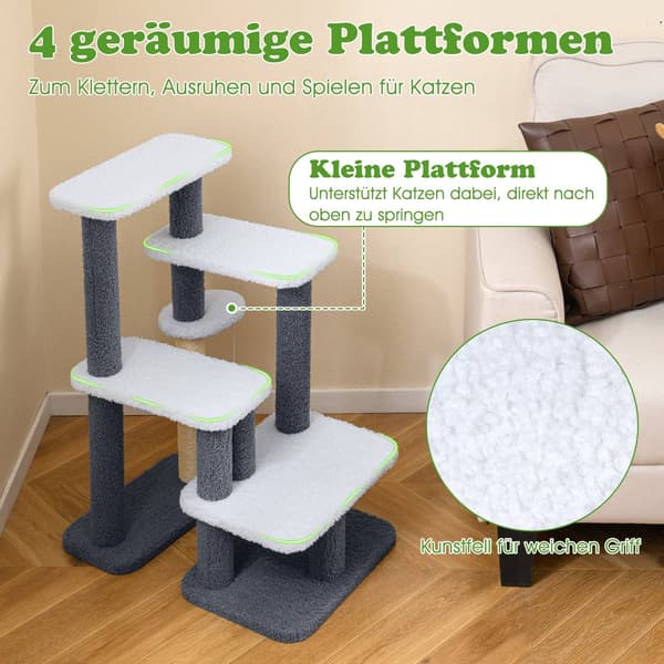 Kattetårn med sisalstolpe og 4 platforme, grå