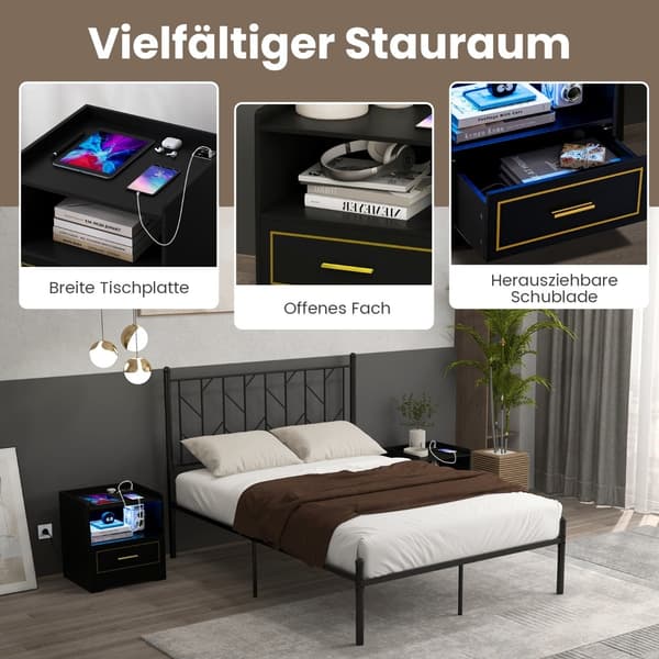 2-delt LED-nattbordsett med USB- og Type-C-lading