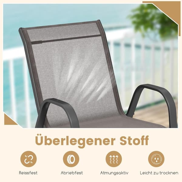 Stablebare utestoler, sett med 4, tekstil og metall, grå