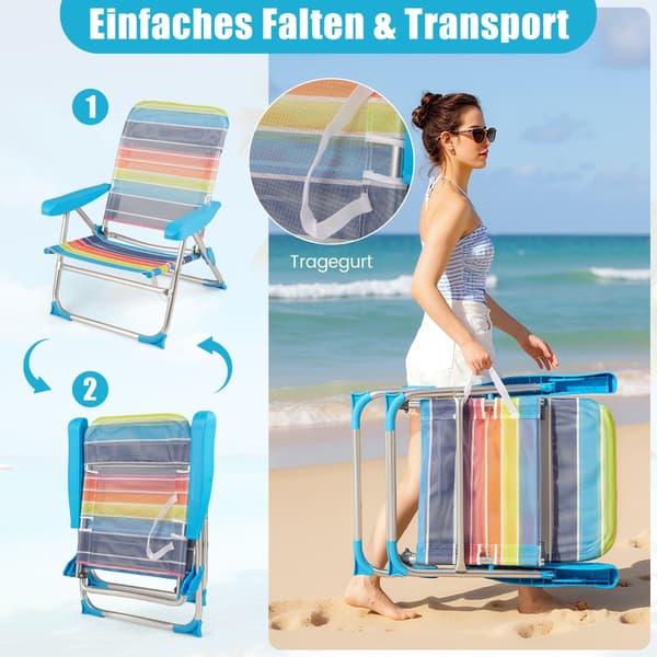 2-delat hopfällbart strandstolsset, justerbart ryggstöd