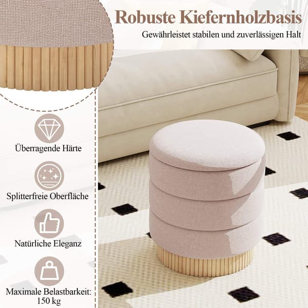 Rund pute med oppbevaring, avtakbart lokk, beige chenille