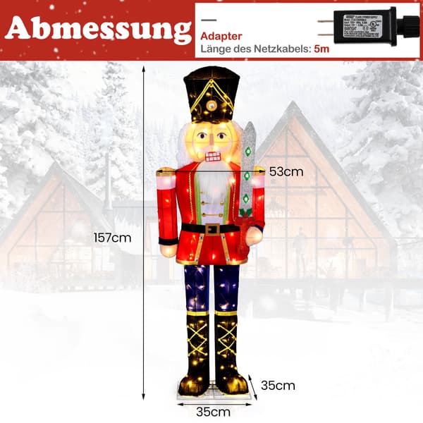 Opplyst nøtteknekkerfigur, 157 cm, 100 LED-lys