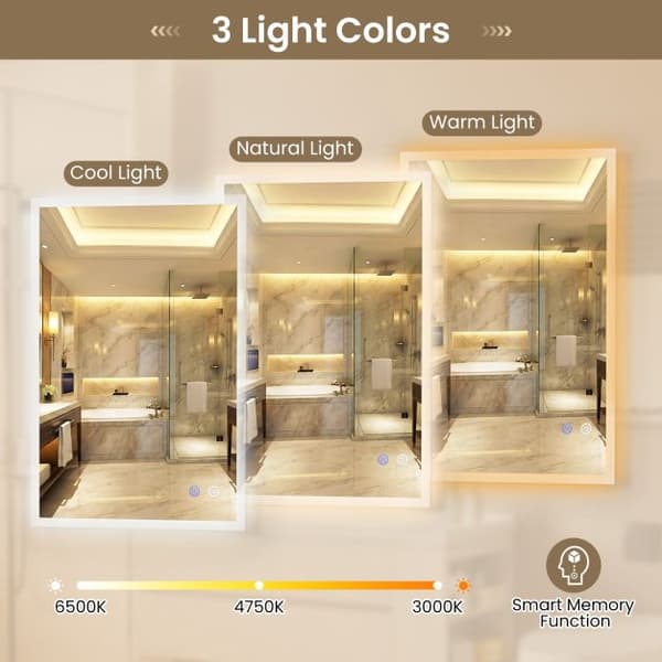 LED-baderomsspeil 70x50cm, antidugg, dimbar