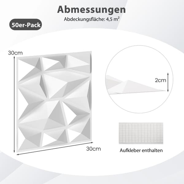 3D-väggpaneler, diamantmönster, 50-pack, 4,5 m² täckning