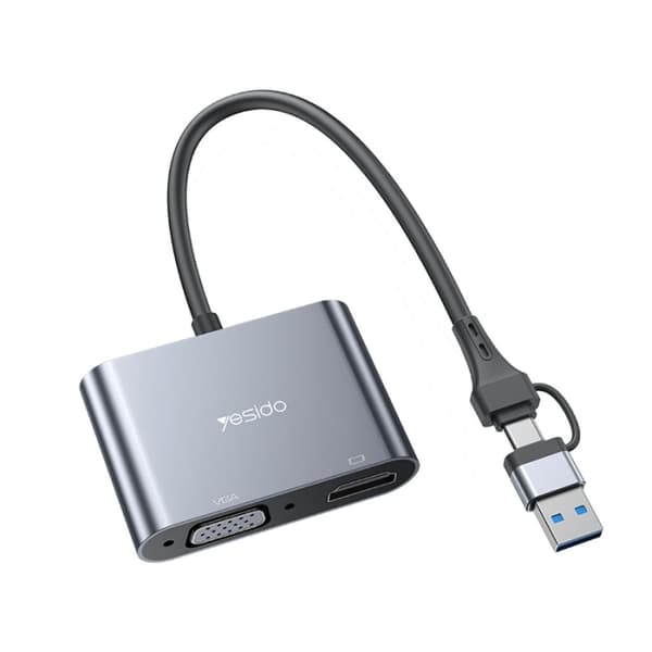 Yesido USB-A/USB-C til HDMI/VGA skjermsplitteradapter