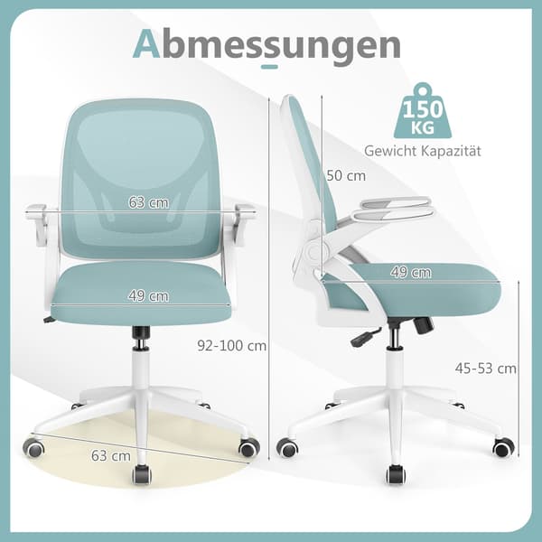 Ergonomisk kontorstol, blå – sammenleggbare armlener, gyngefunksjon