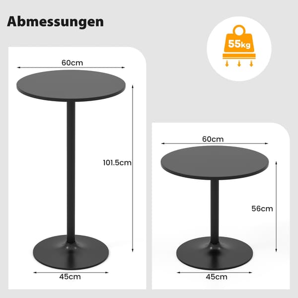 Justerbart bistrobordset – 2 höjder, 60 cm diameter, svart