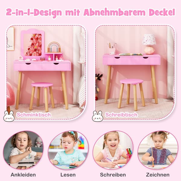 Barnmöbelset med avtagbar spegel, rosa